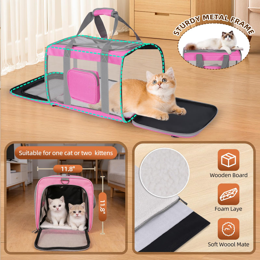PYKESALY cat carrier front view illustrating folding for compact storage.
