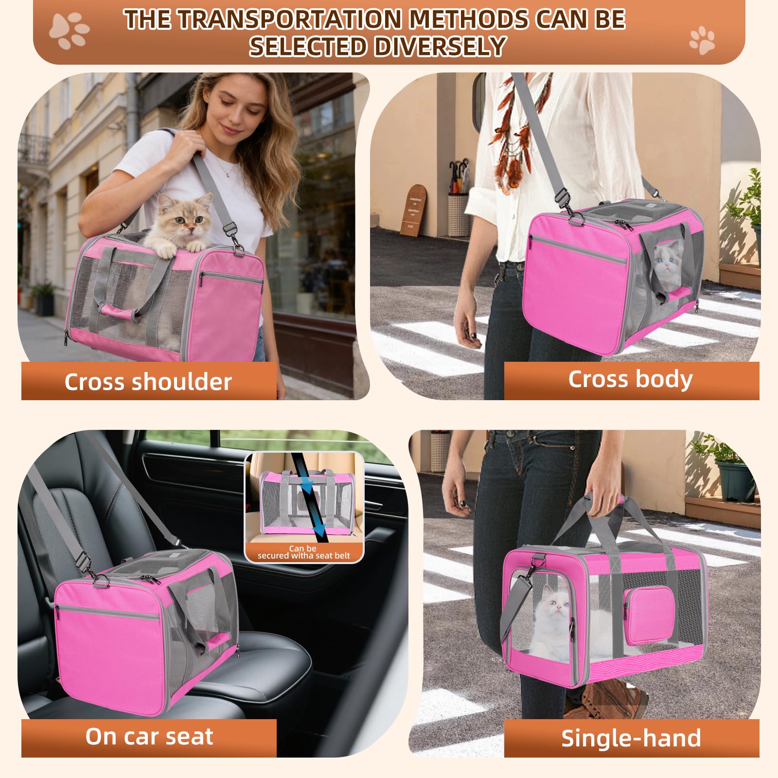 PYKESALY cat carrier plush cushion inside supports pet comfort.
