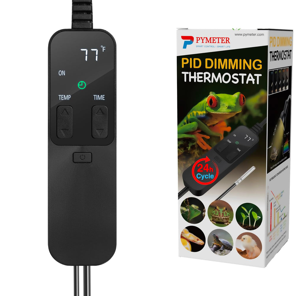 Pymeter PID dimming thermostat display for easy temperature monitoring in reptile enclosures