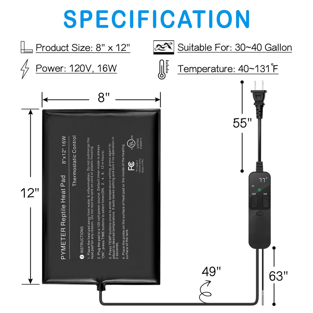 Pymeter under-tank heater 8x12 in use under glass terrarium