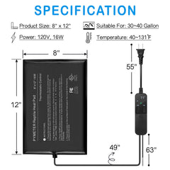 Pymeter under-tank heater 8x12 in use under glass terrarium
