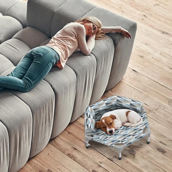 Pyowmgd off-the-ground bed keeps pets dry and comfortable.