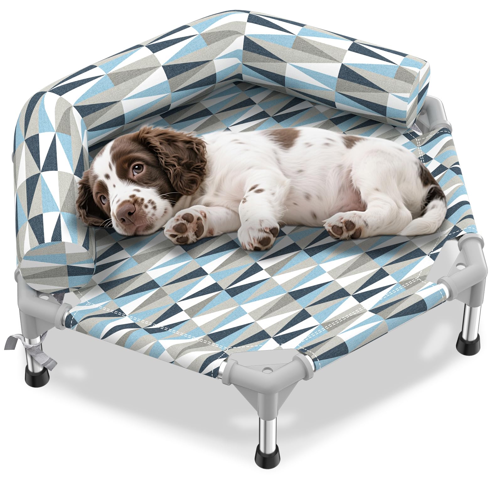 Pyowmgd orthopedic dog bed with U-shaped bolster supports neck and joints.