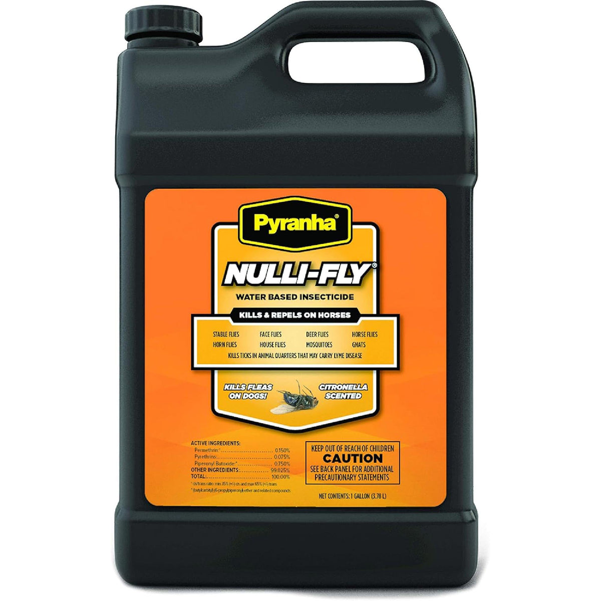 Pyranha Nulli-Fly bottle pour showing easy-to-use spray for sensitive skin horses.