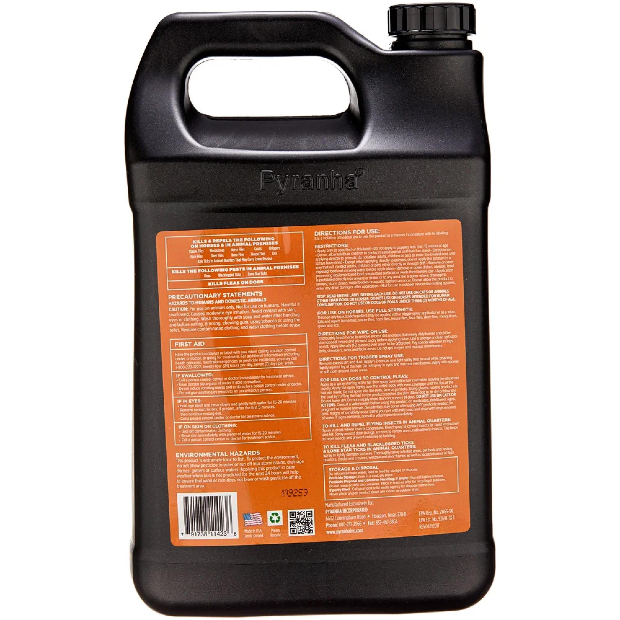Pyranha Nulli-Fly spray application delivering quick protection against flies during rides.