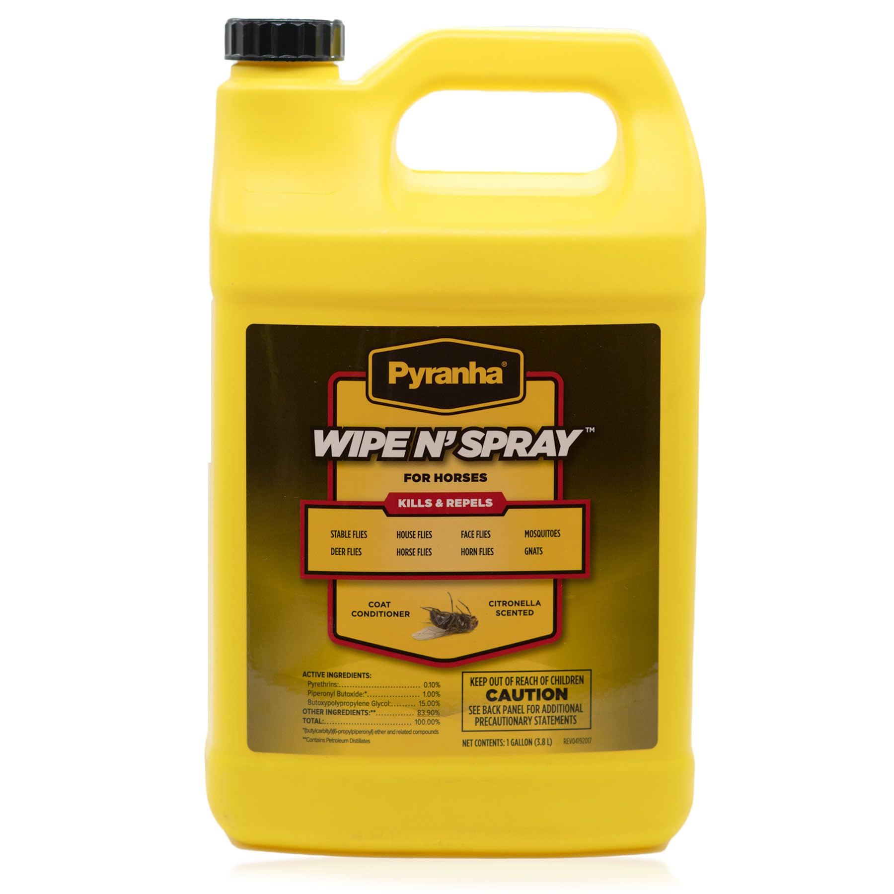 Pyranha Wipe N' Spray bottle pour for easy, long-lasting horse protection.