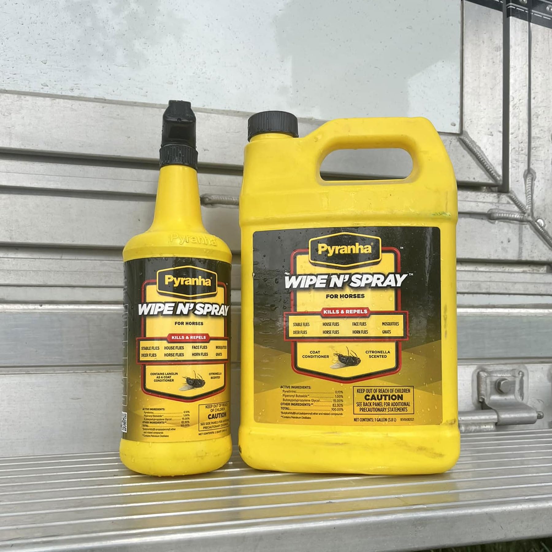 Pyranha Wipe N' Spray coat conditioning with lanolin for shine.