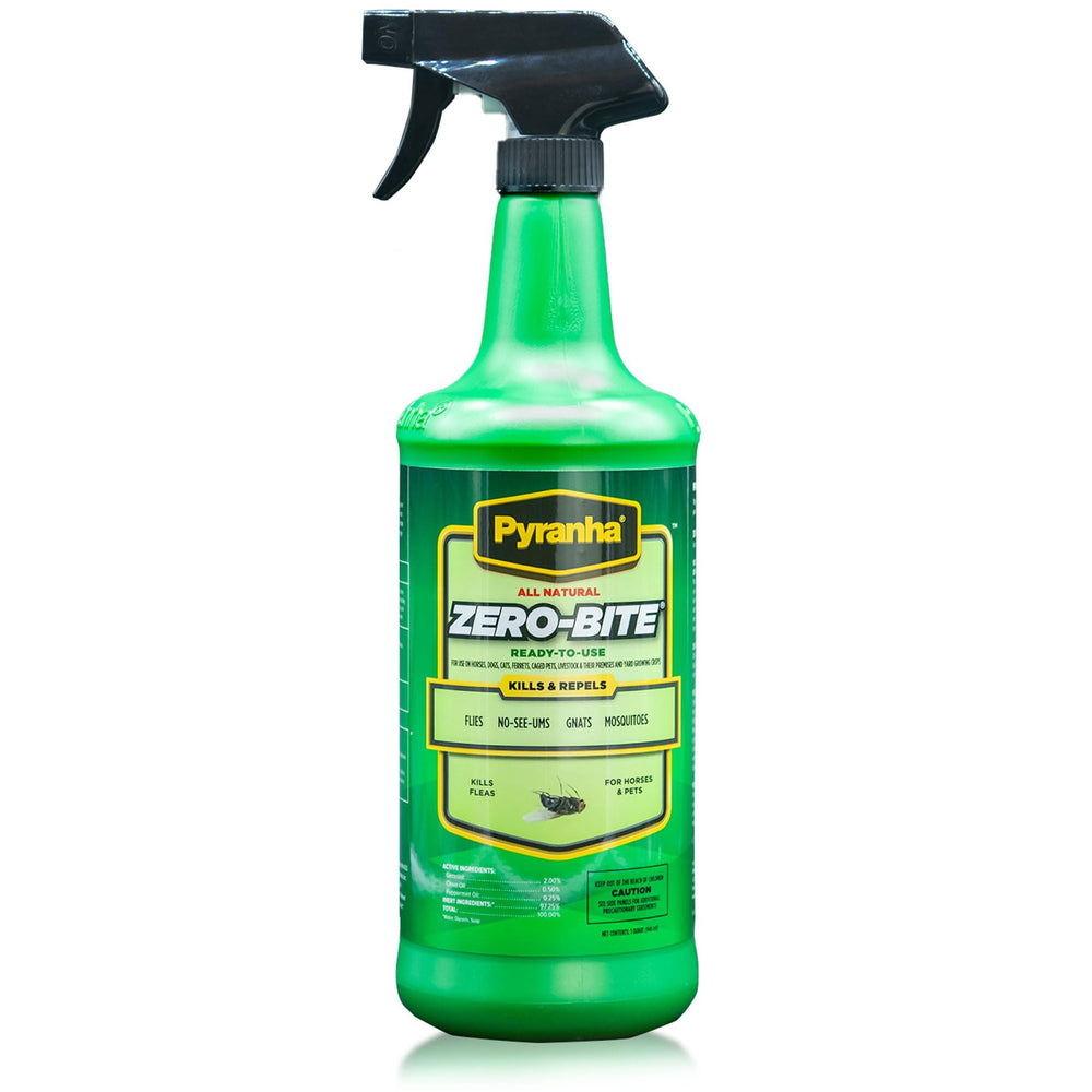 Pyranha Zero-Bite on horse-application provides natural fly deterrence in the stable.