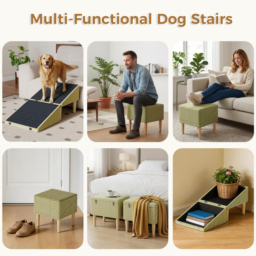 Green PyroLog ramp blends with home decor while aiding pets