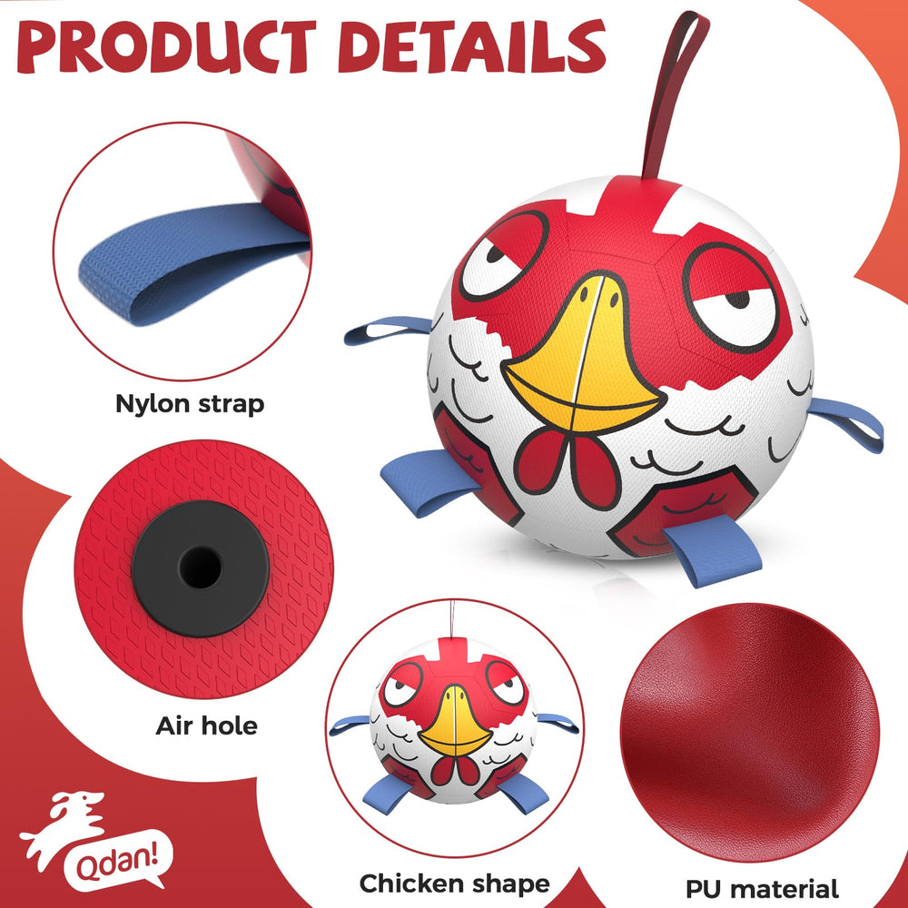 QDAN Chicken Dog Ball Toy 8 inch size fits medium to large dogs.