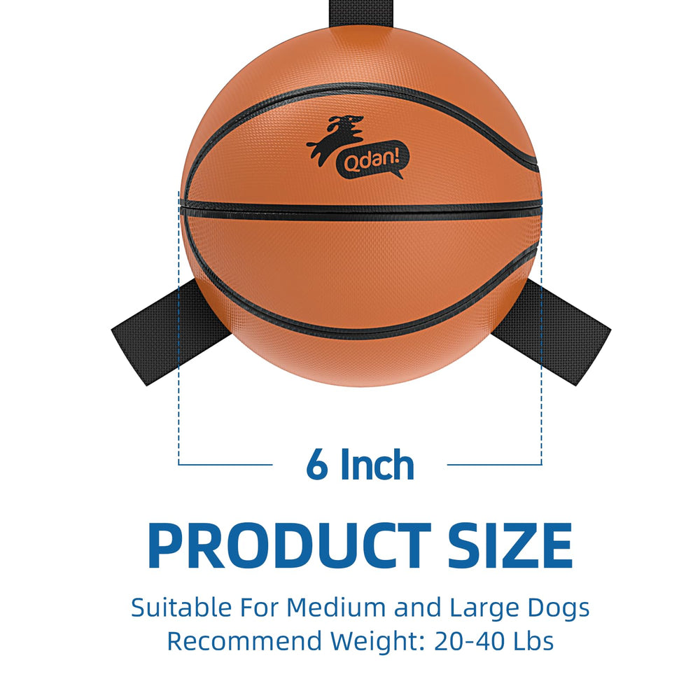 QDAN dog ball basketball toy features a long strap for carrying and training.