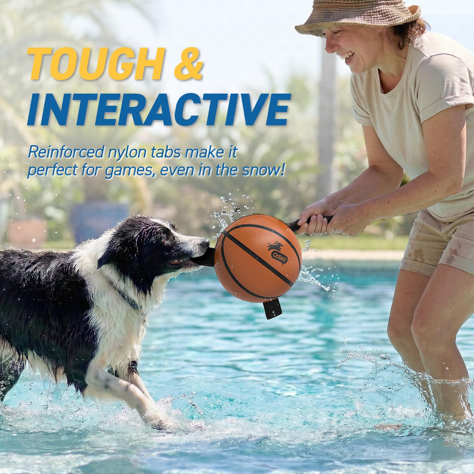 QDAN dog ball basketball toy supports interactive play between owner and pet.
