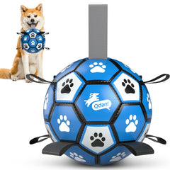 QDAN dog ball toy with straps for easy grabbing during active play.