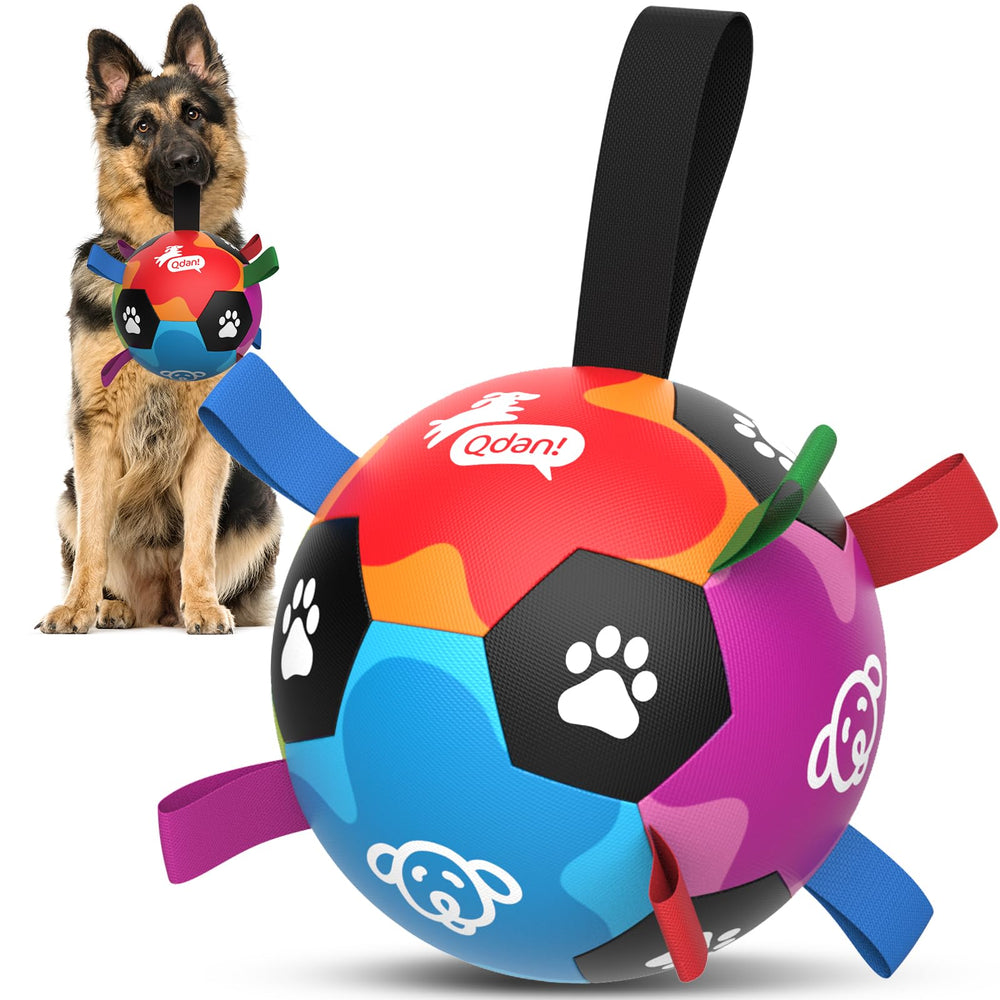 QDAN dog ball with straps for interactive tug-of-war and obedience training.