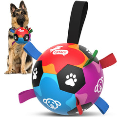 QDAN dog ball with straps for interactive tug-of-war and obedience training.