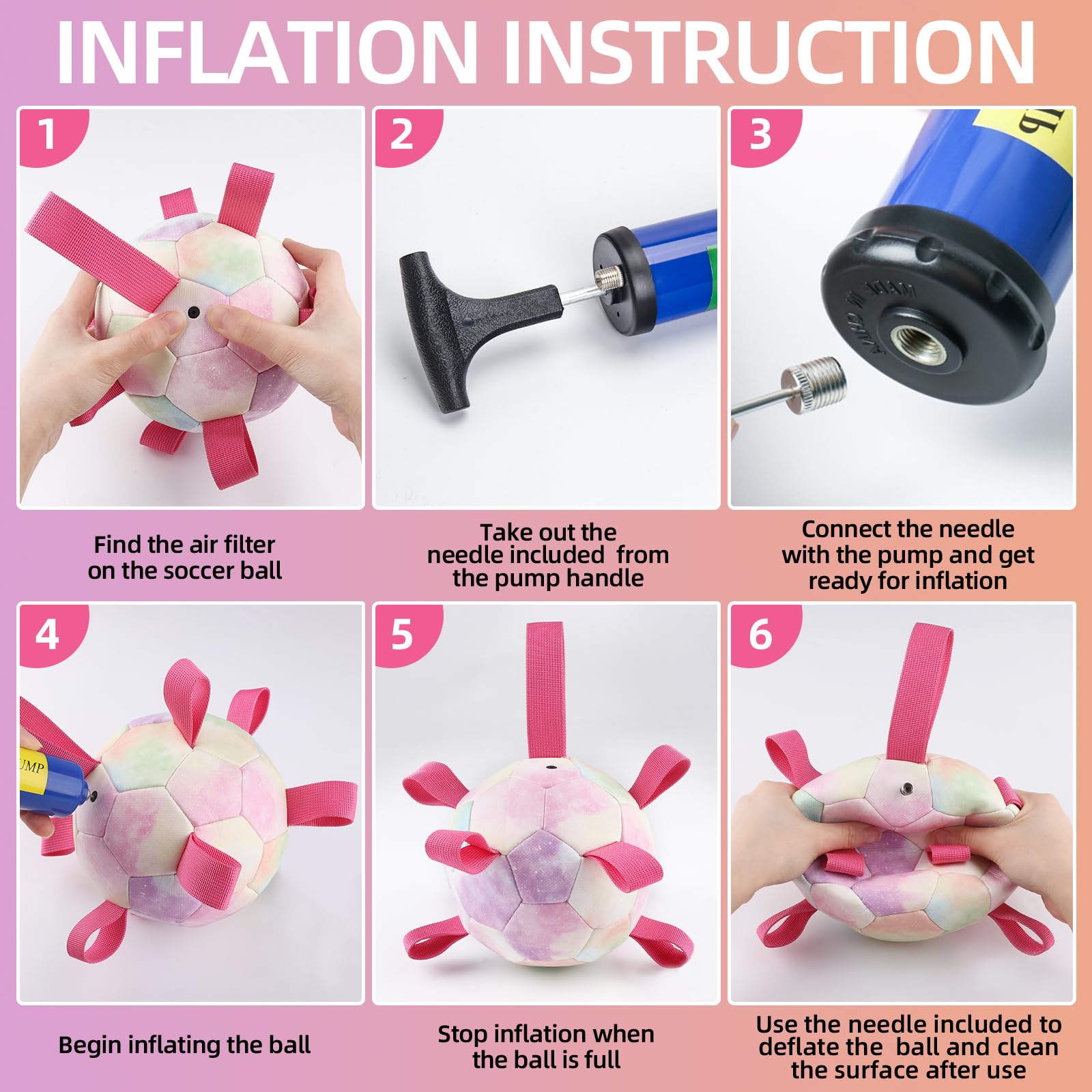 QDAN dog ball packaging showing inflation instructions