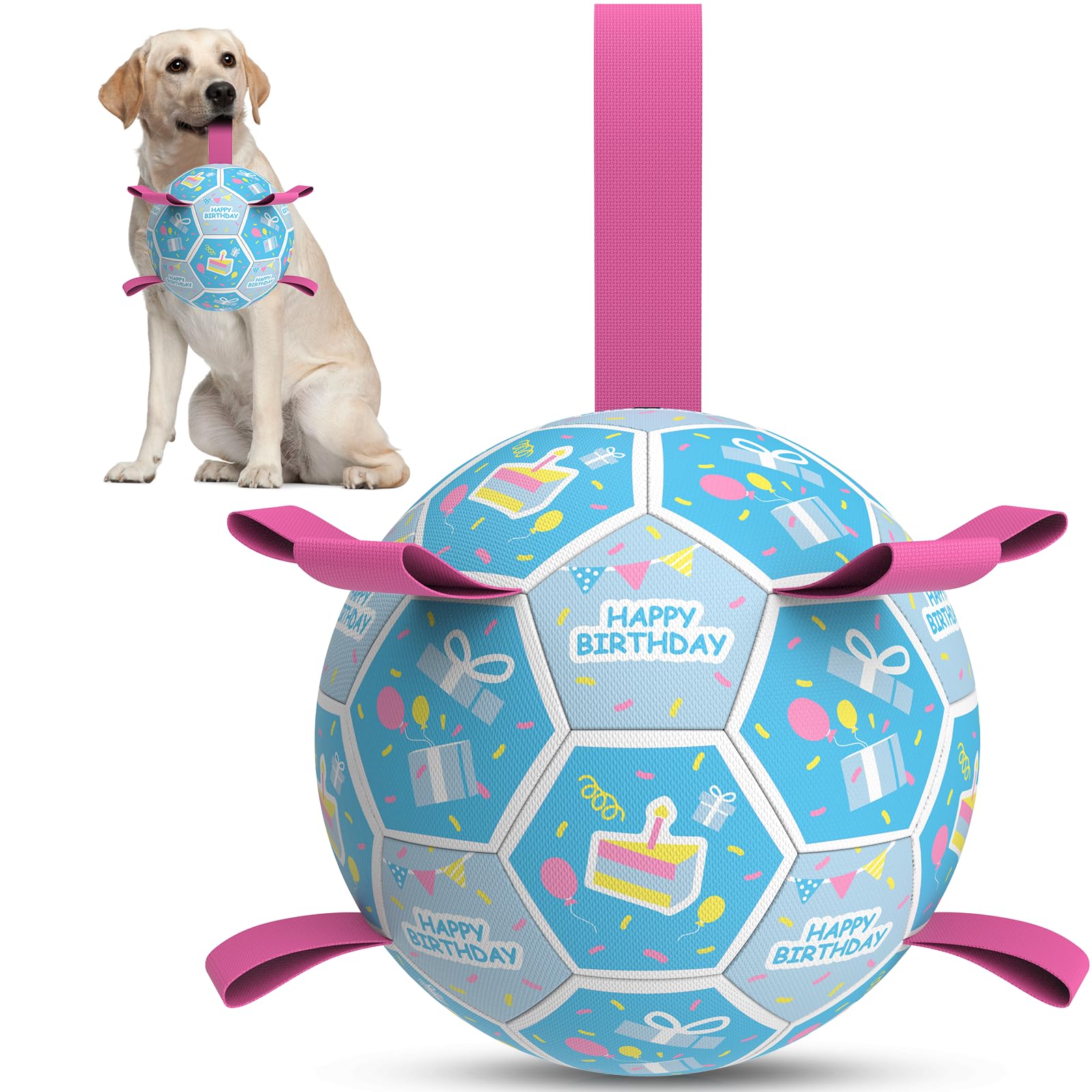 QDAN dog birthday soccer ball with straps enables easy carry and playful celebration