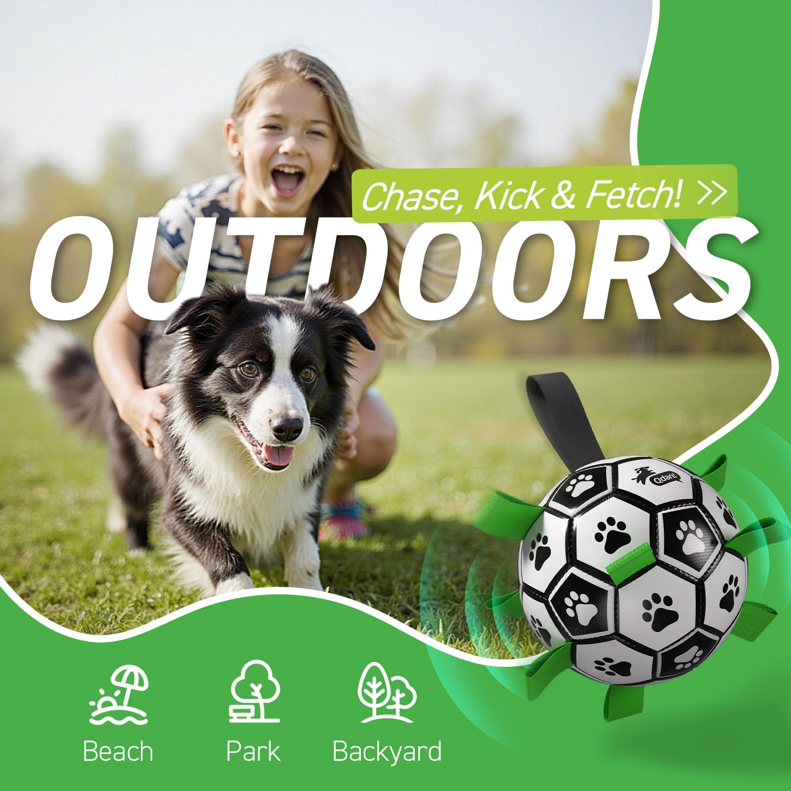 QDAN dog soccer ball with bounce-friendly surface for outdoor games.