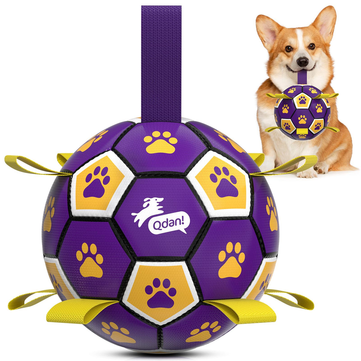 QDAN dog soccer ball with grab straps enhances fetch and interactive play.
