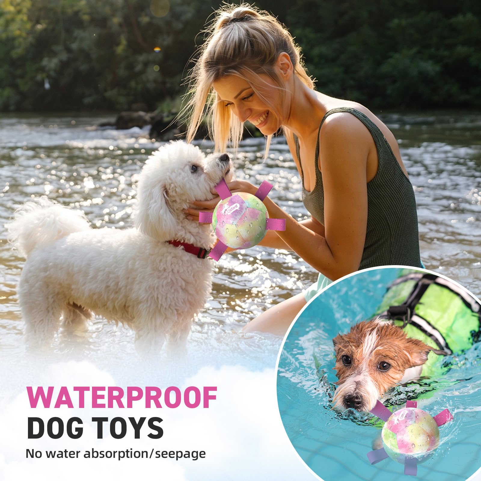QDAN 5-inch rainbow ball designed for small-breed play sessions.
