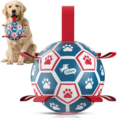 QDAN dog soccer ball with straps 8-inch ready for outdoor play and fetch.