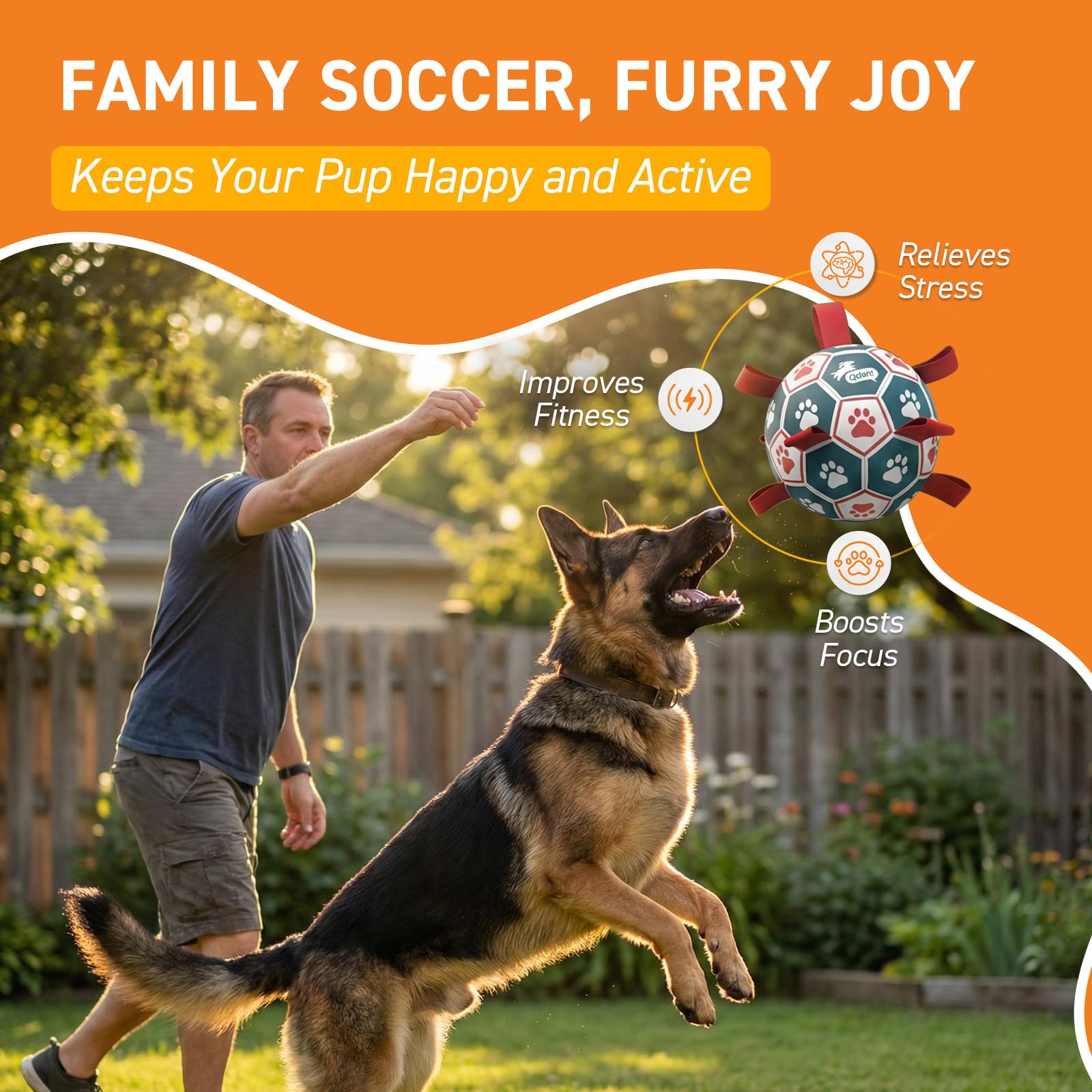 QDAN dog soccer ball with grab straps, easy tossing and gripping.
