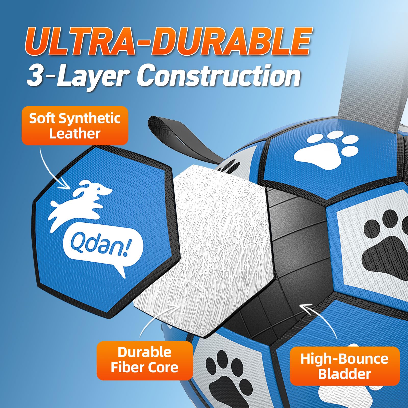 QDAN durable PU ball built for large-breed longevity