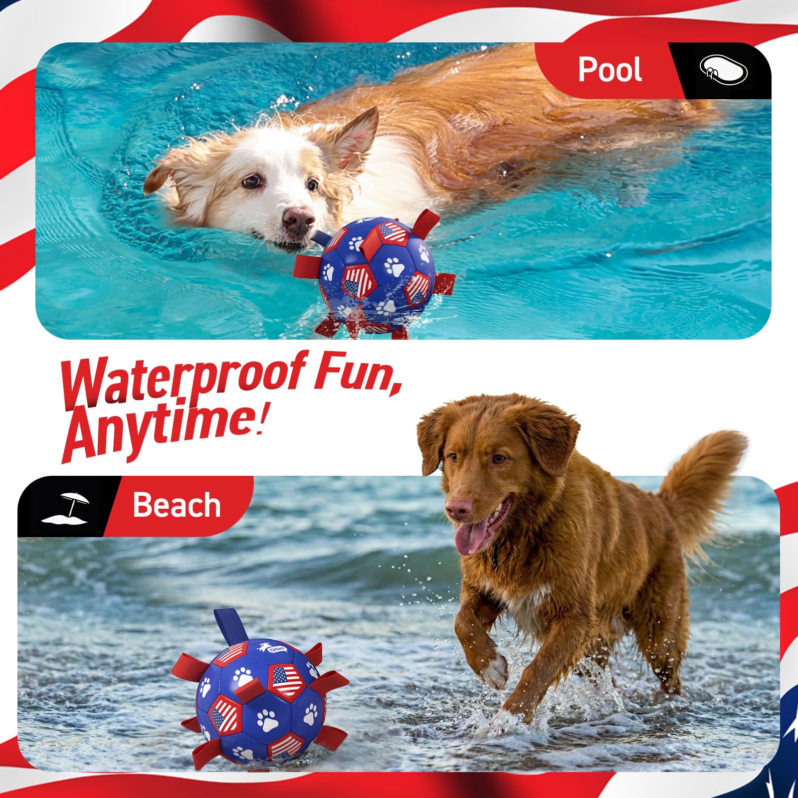 QDAN durable PU dog ball for beach and pool play.