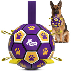 QDAN extra-large dog soccer ball with straps for rugged indoor-outdoor play.