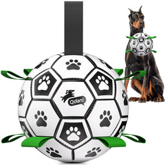 QDAN giant dog soccer ball with straps for easy pickup and interactive play.