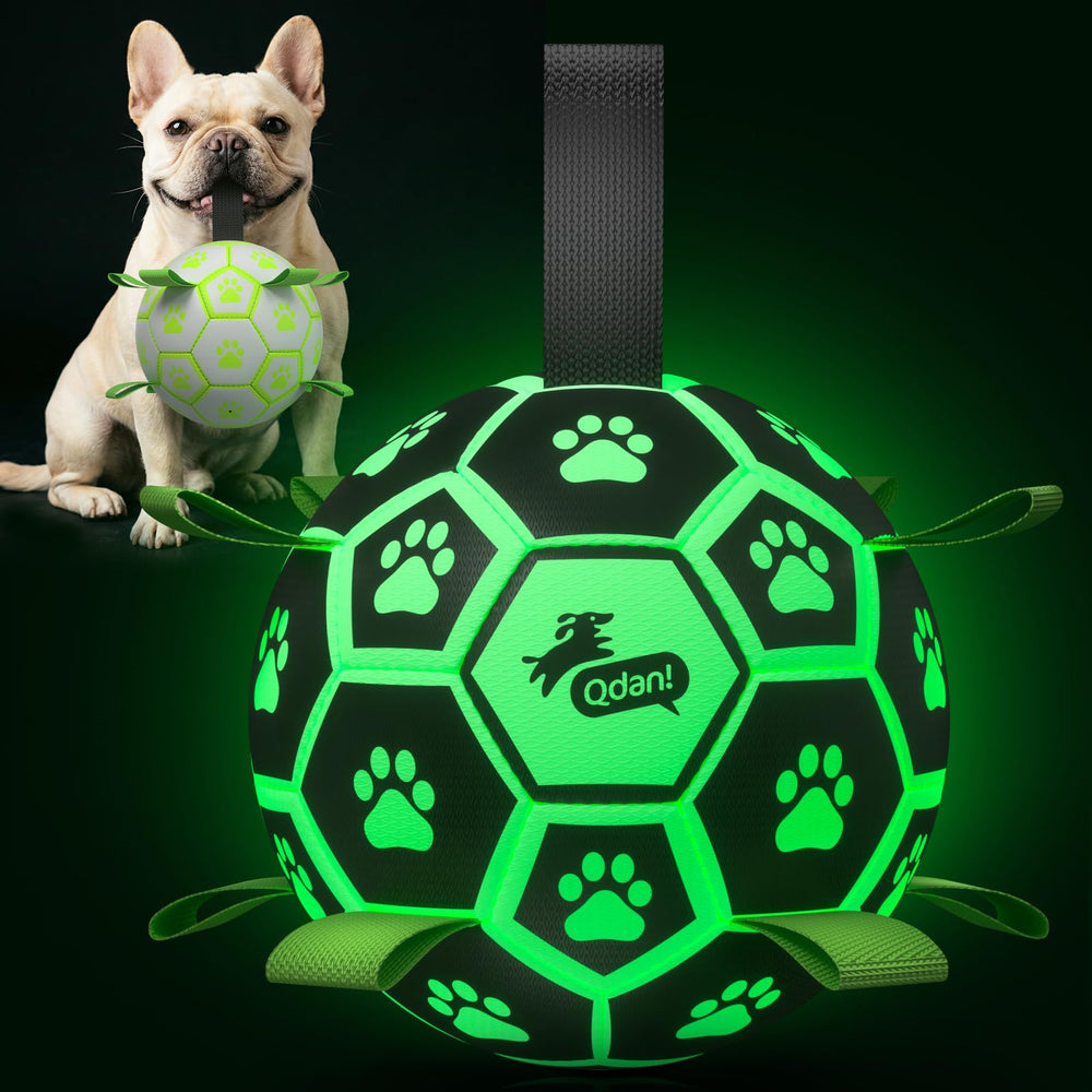 QDAN glow-in-the-dark soccer ball with straps for safe night play and training