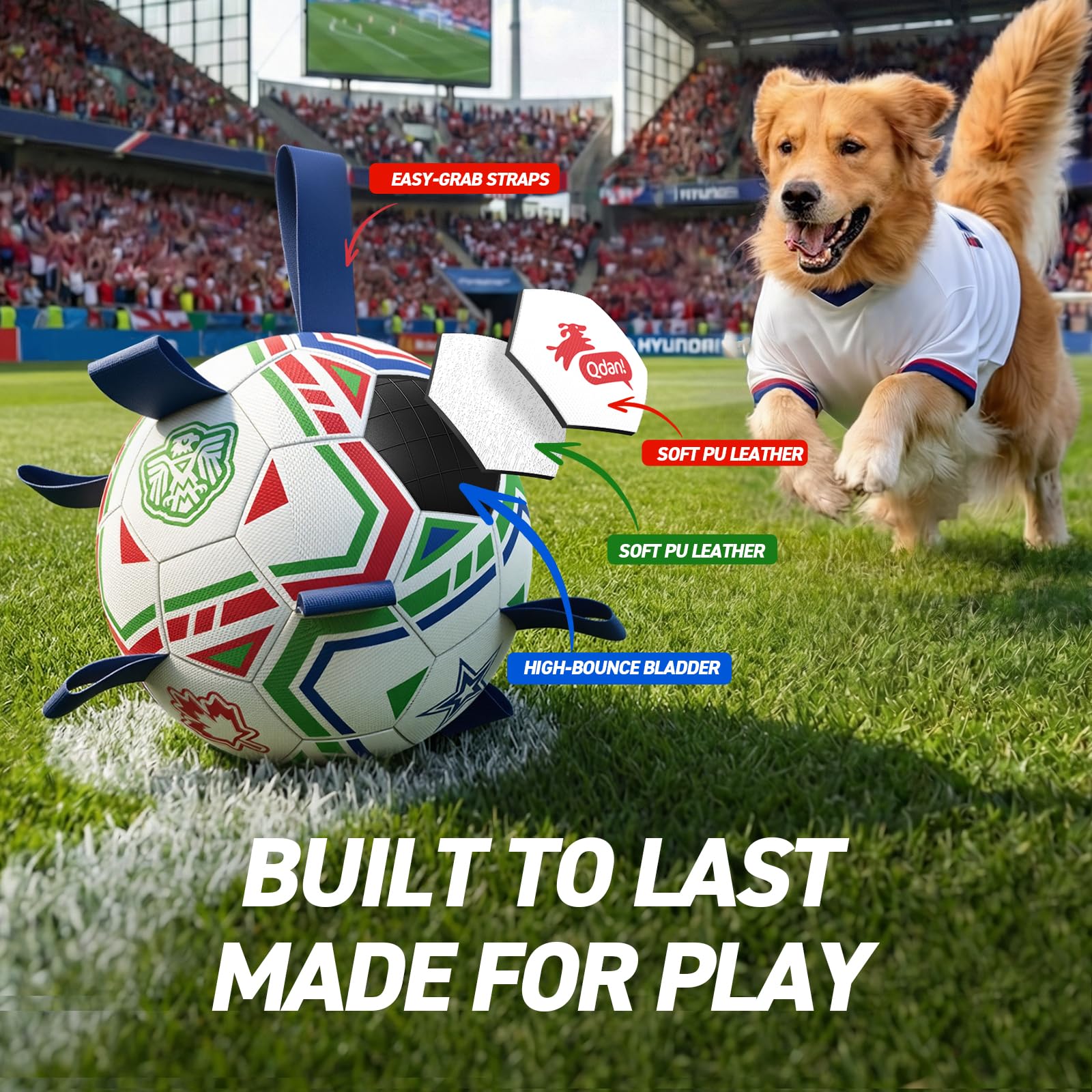 QDAN World Cup ball designed for outdoor water play at pool.