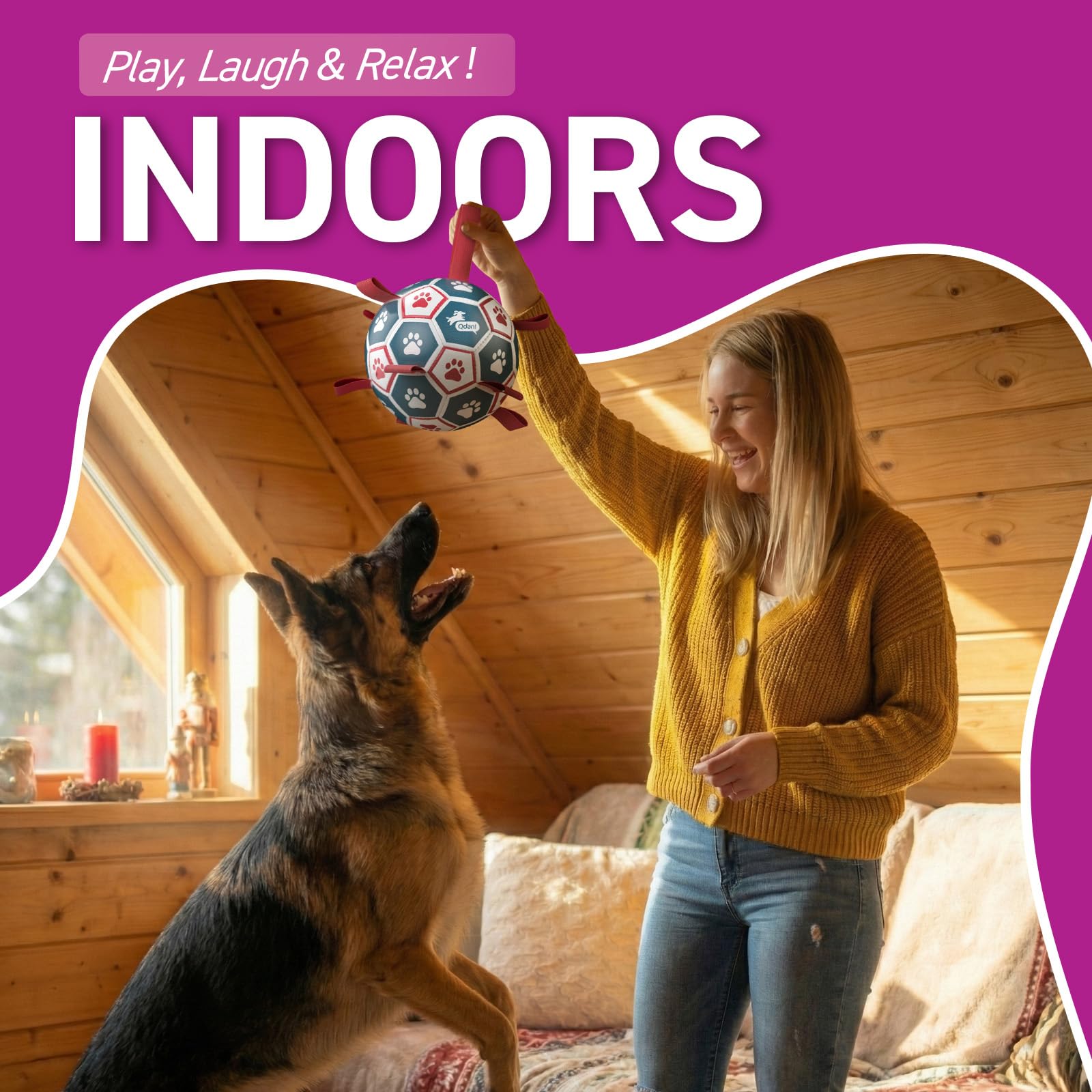 QDAN premium PU non-toxic dog ball for safe play.