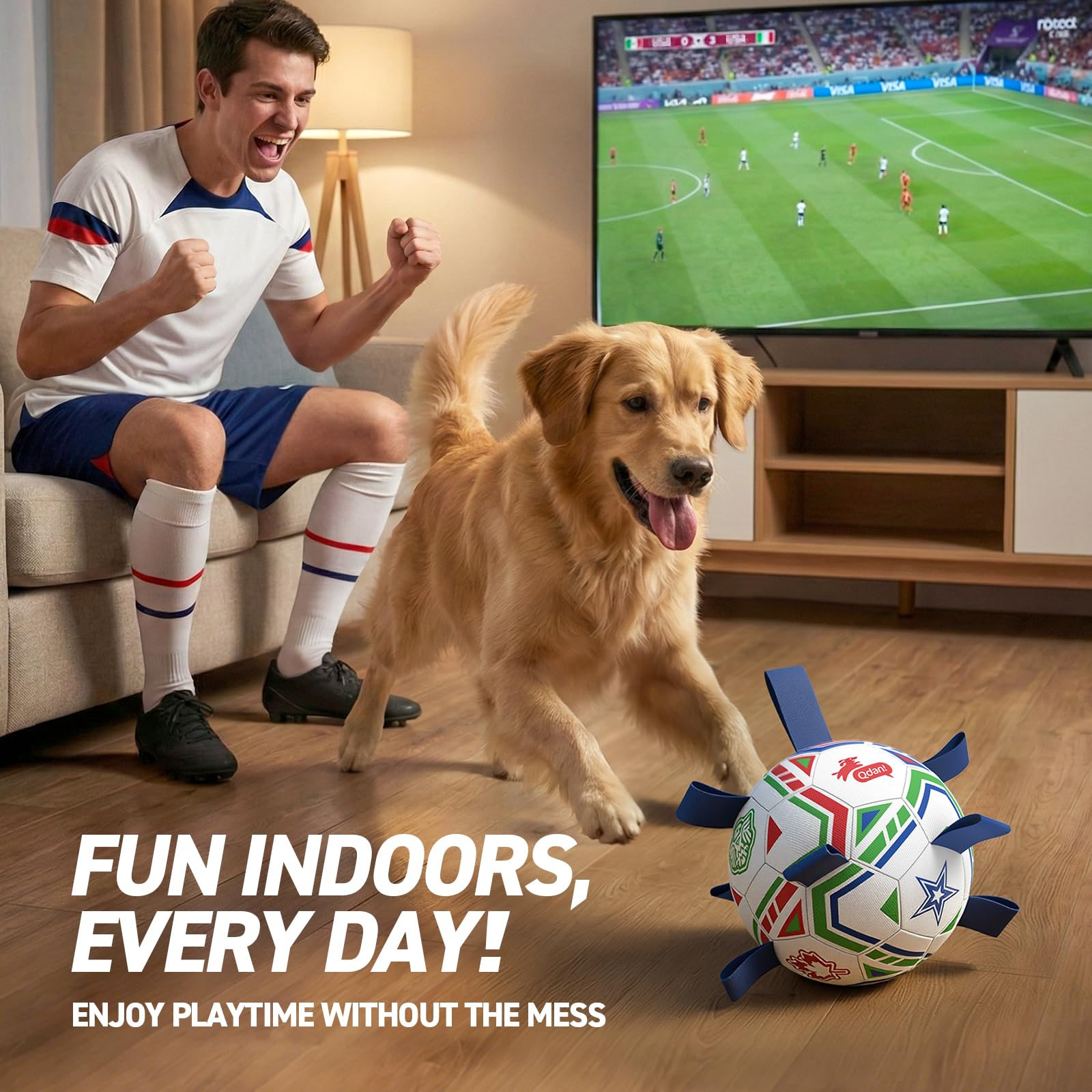 QDAN dog ball inflates with included pump and needle adapter.