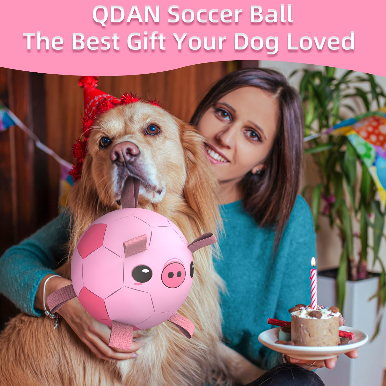 QDAN ball with nylon tabs offers erratic bounce for fetch and tug.