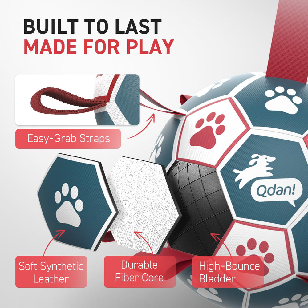 QDAN world-cup style dog ball adds fun to fetch games.