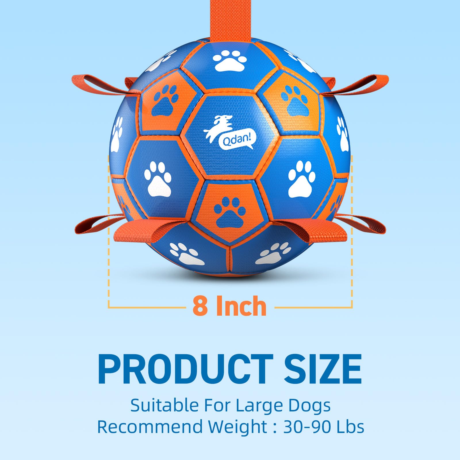 QDAN rope-toy soccer ball bright blue-orange design for engaging outdoor activities.
