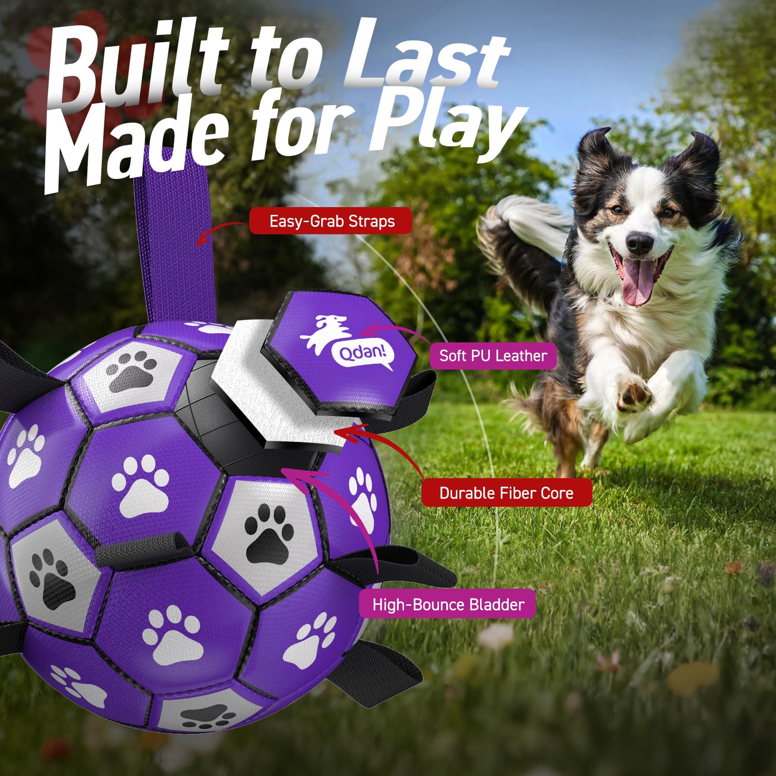 QDAN large dog ball ideal for fetch and tug games