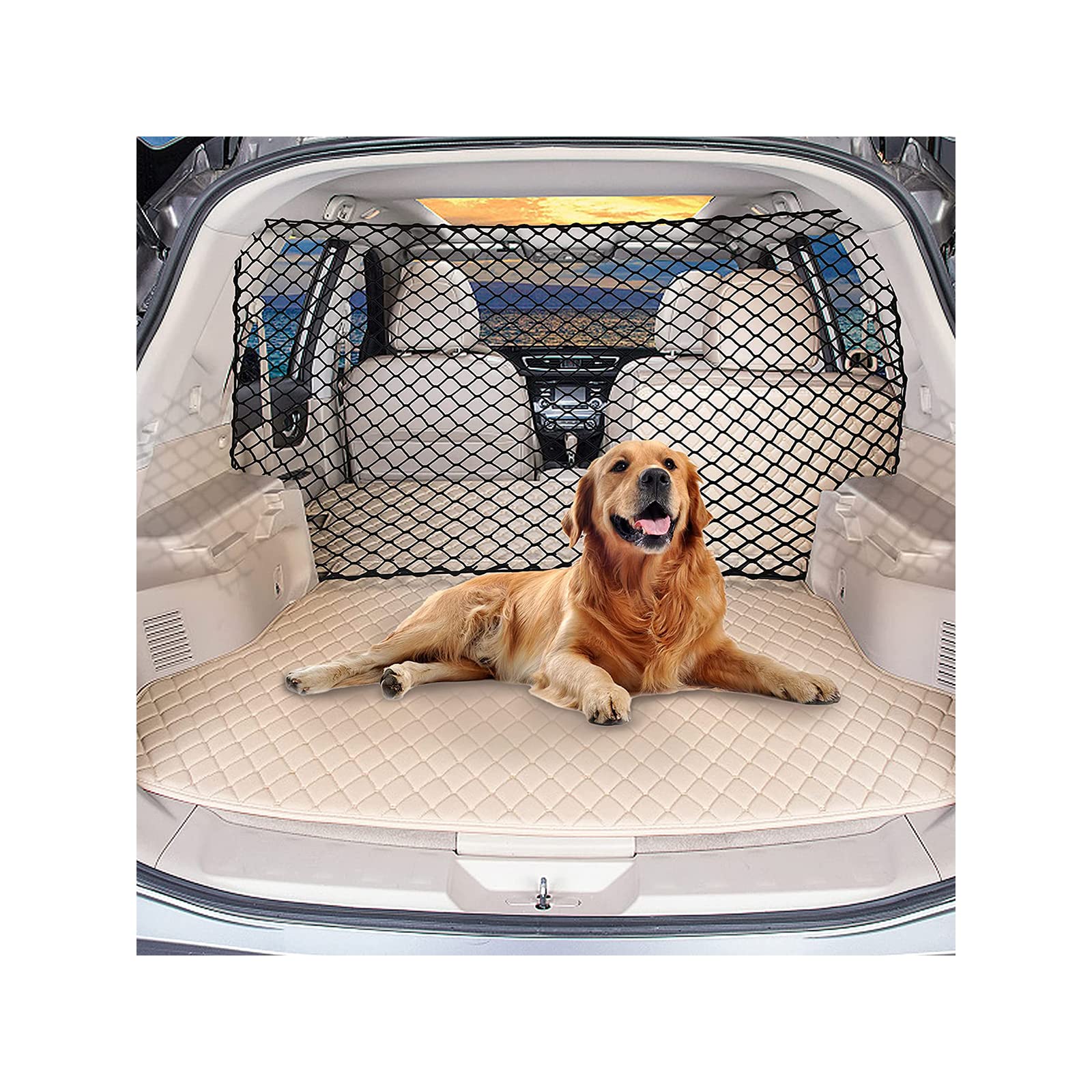 qddoit car dog net barrier 47-inch keeps pets in back seat for safer driving