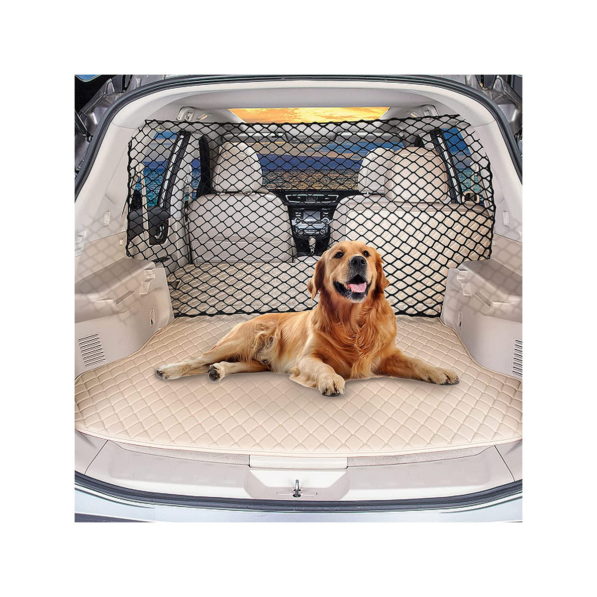 qddoit car dog net barrier 47-inch keeps pets in back seat for safer driving