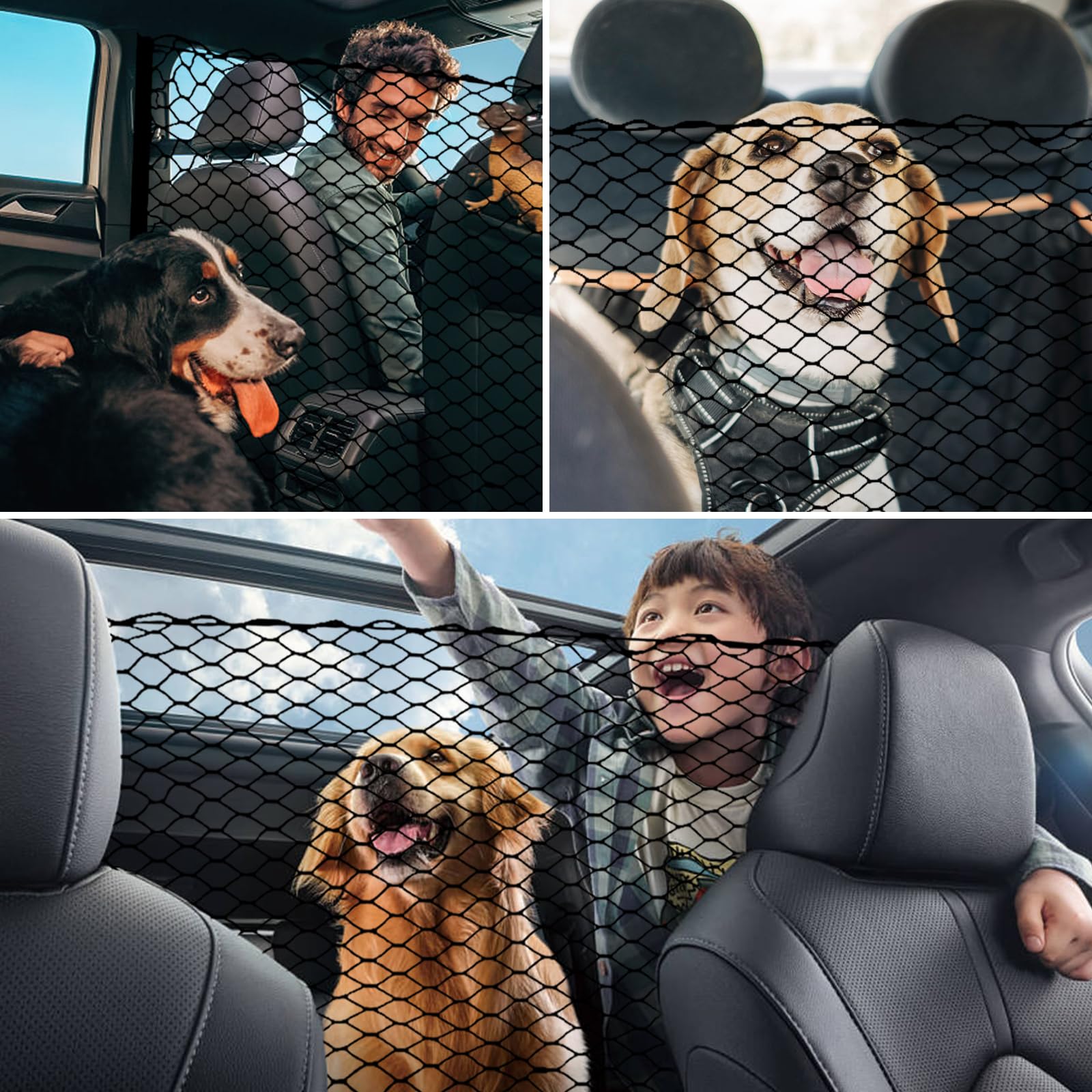 Q-DDOIT dog barrier headrest strap adjustment highlights quick fit in trucks and SUVs.