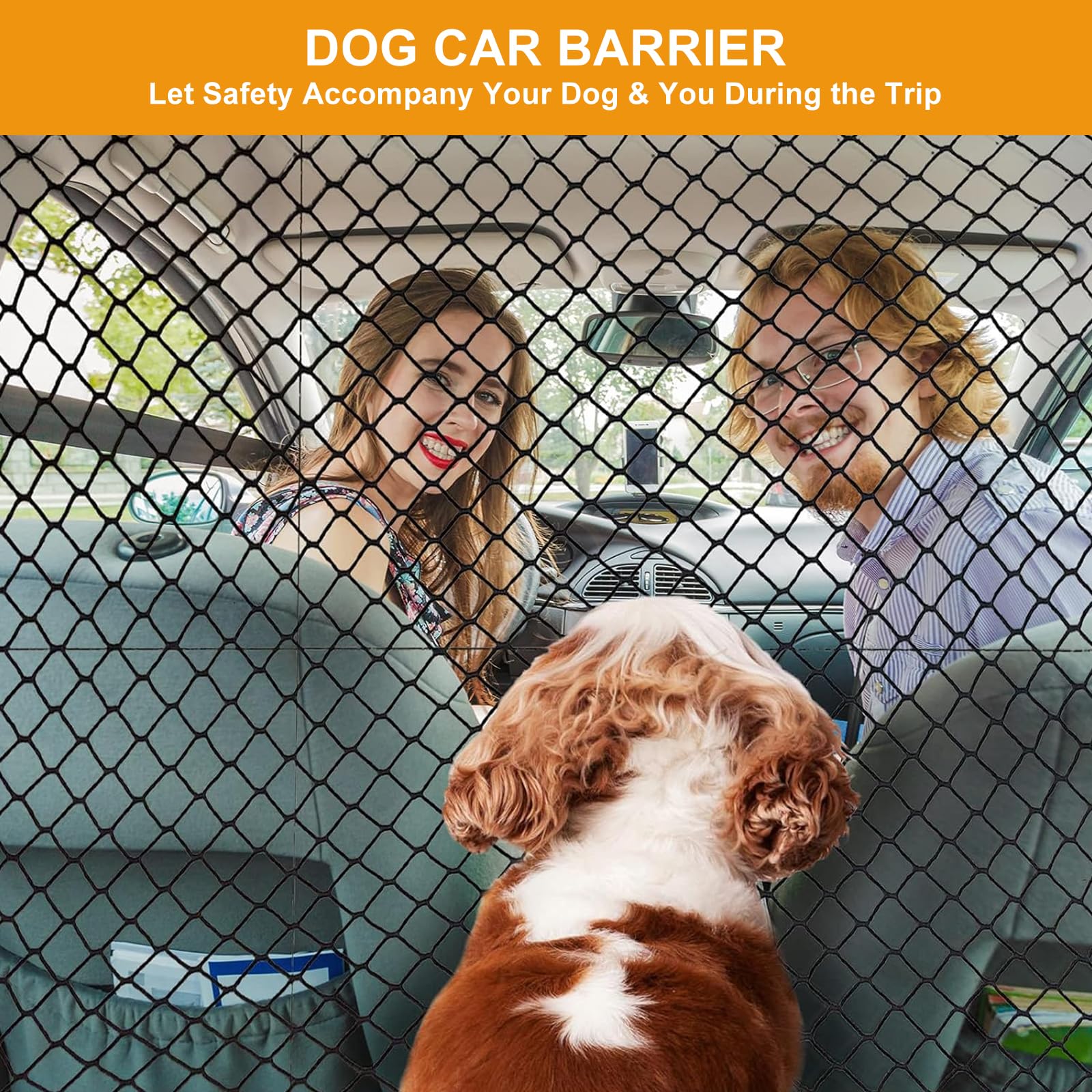 Q-DDOIT dog barrier installation with hooks demonstrates easy setup for many vehicle interiors.