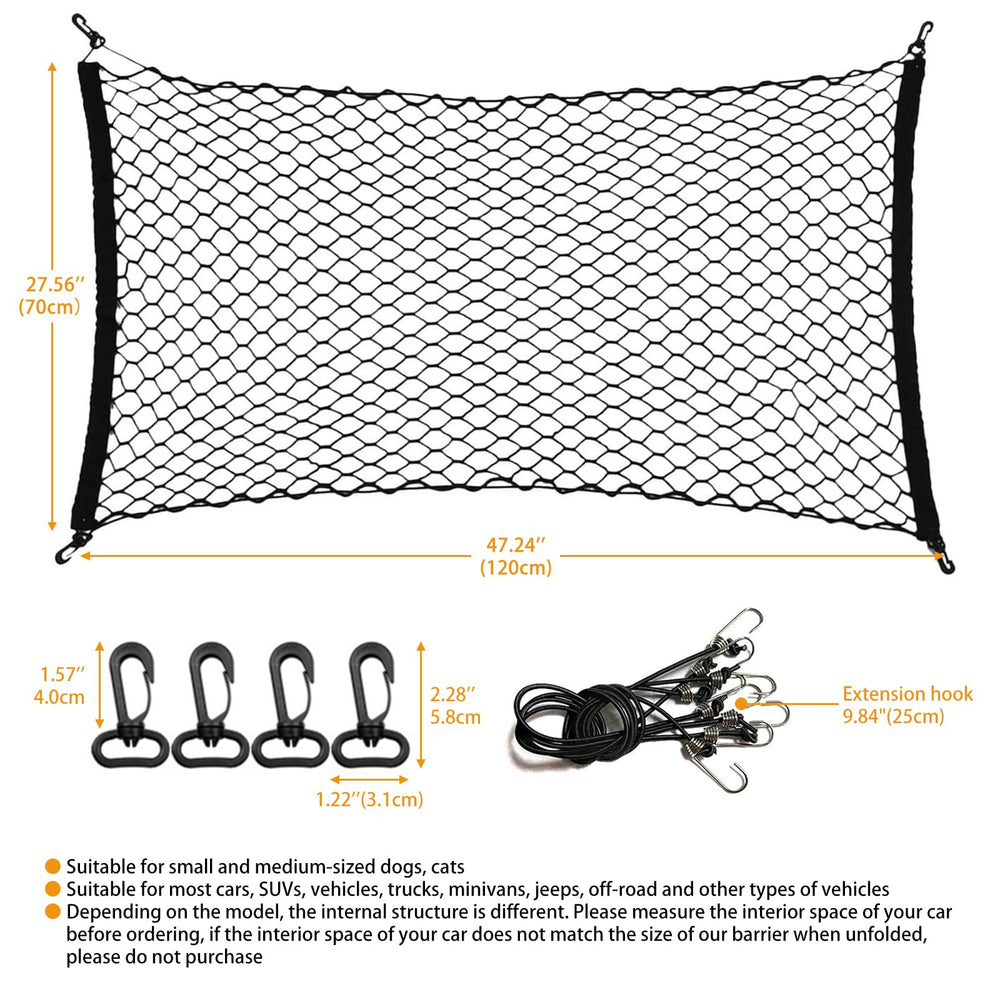 Q-DDOIT dog barrier trunk area setup shows versatile barrier in cargo space.