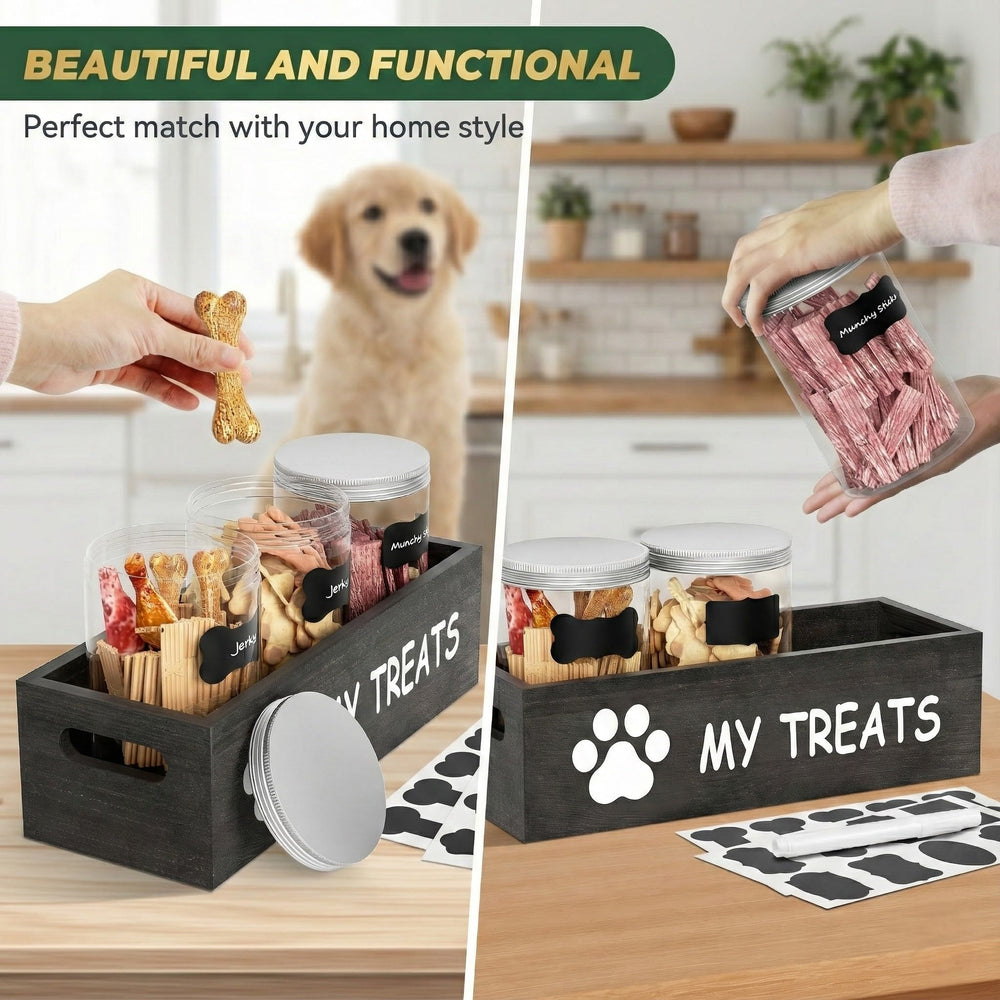 Qeerable multi-use storage canisters hold human snacks or pet treats.