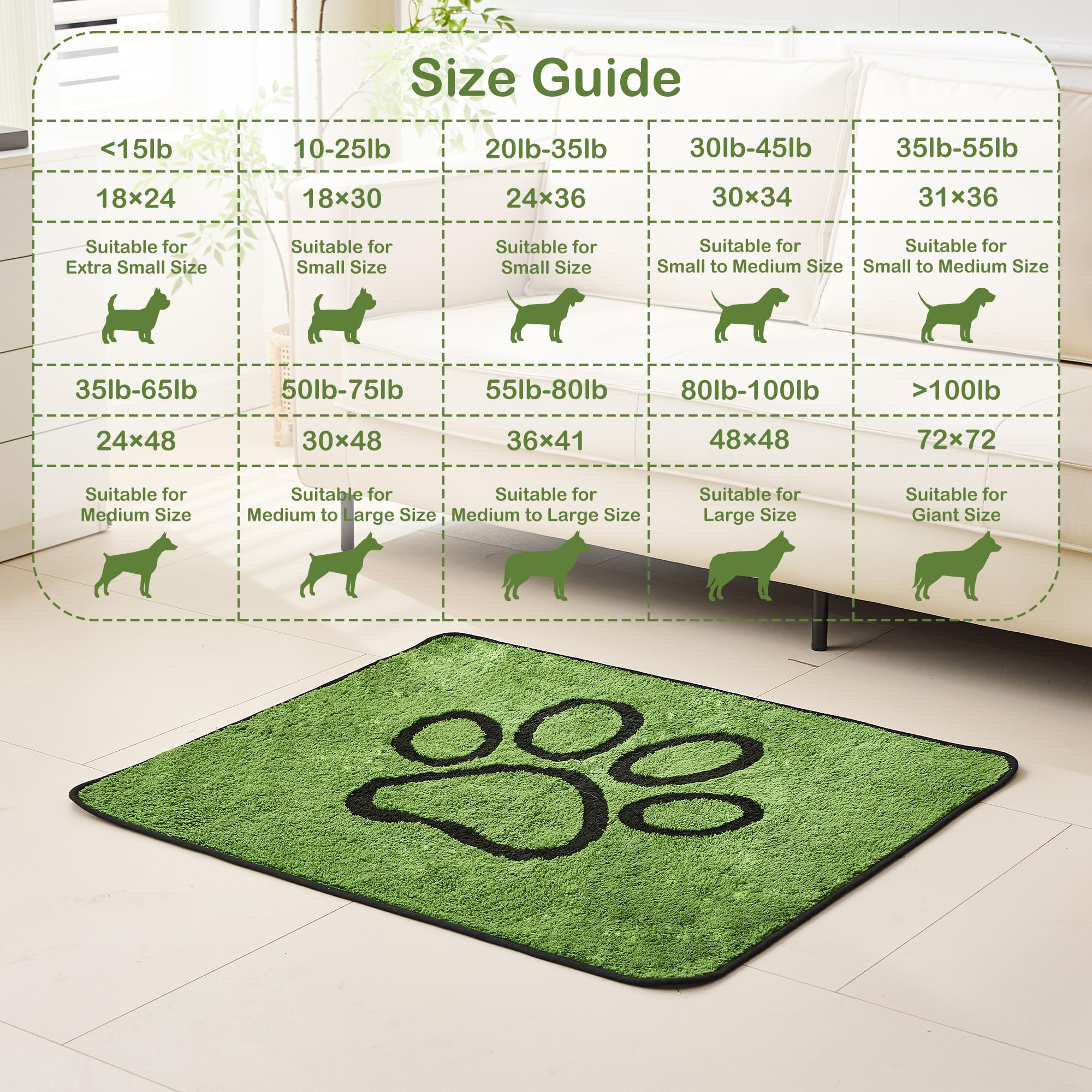 Qeils dog pad soft green top provides gentle surface for paws.