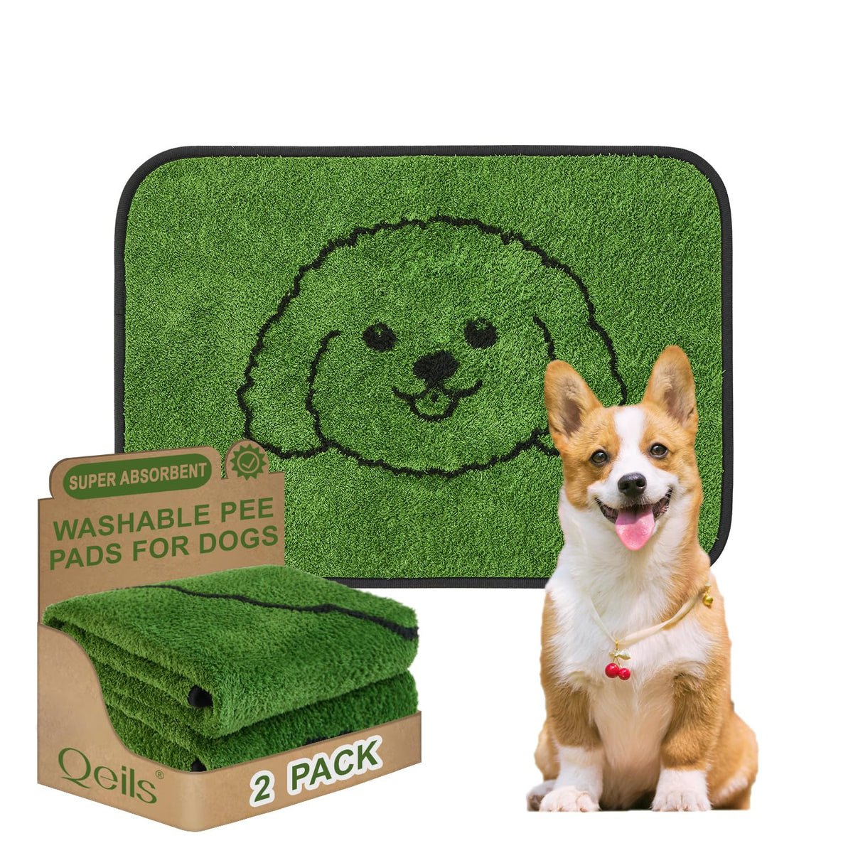 Qeils puppy pads with front-pattern design guiding potty training for easy home use