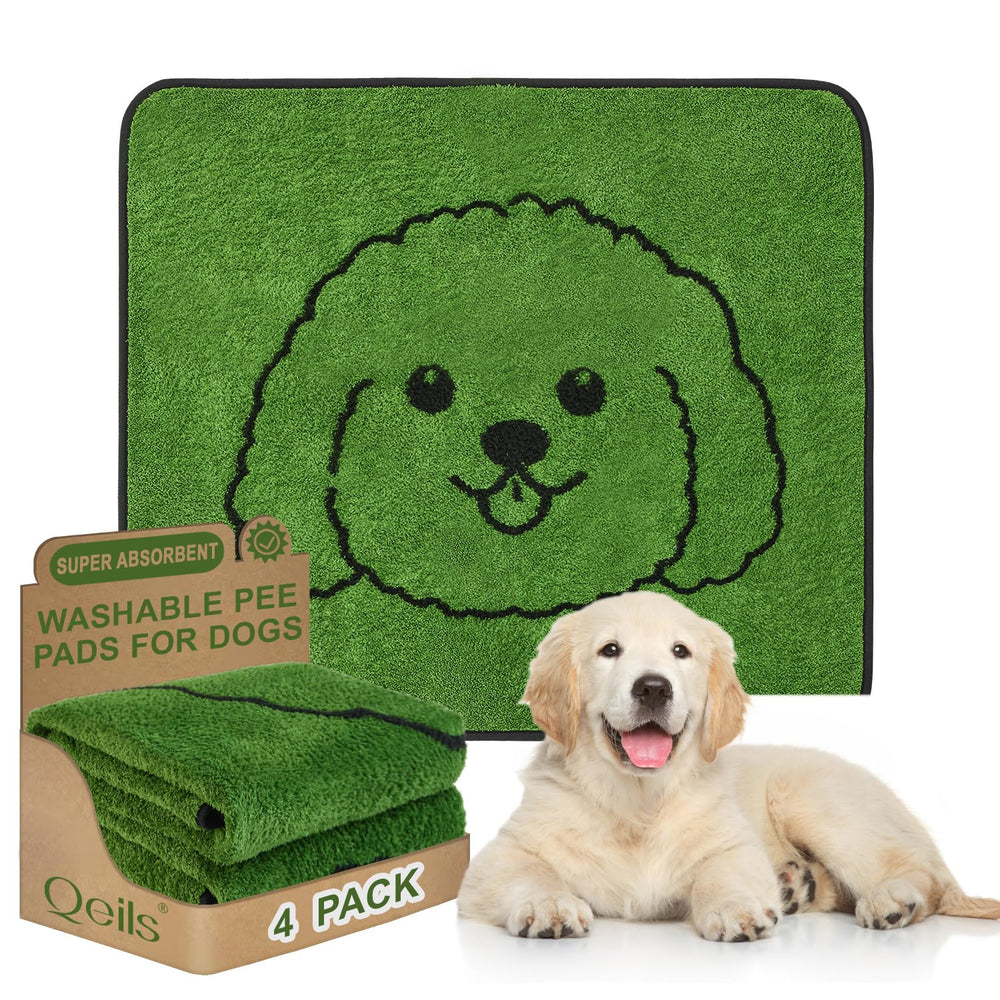 Qeils reusable puppy pads with curly-dog-pattern provide stress-free potty training.