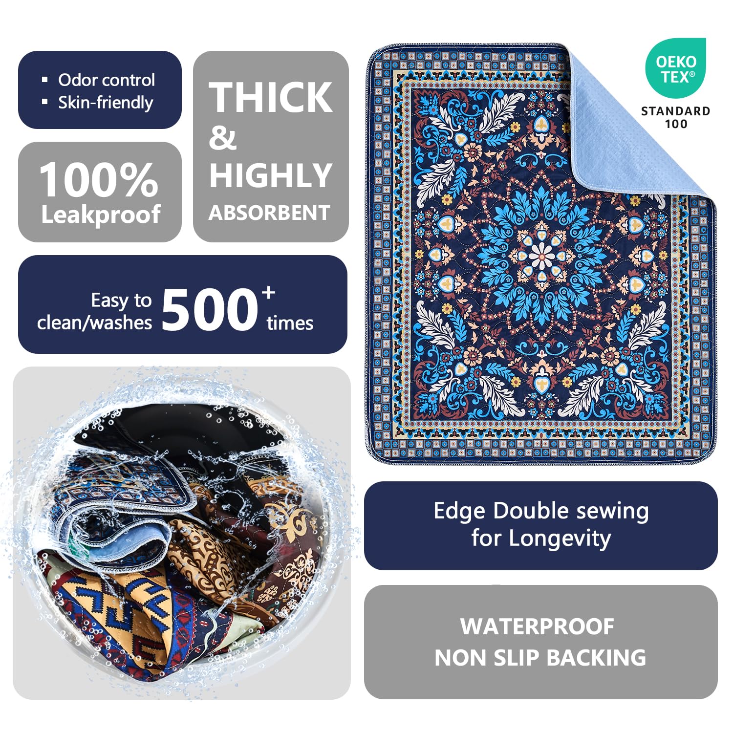 Qeils Washable Pee Pad waterproof backing protects floors from leaks.