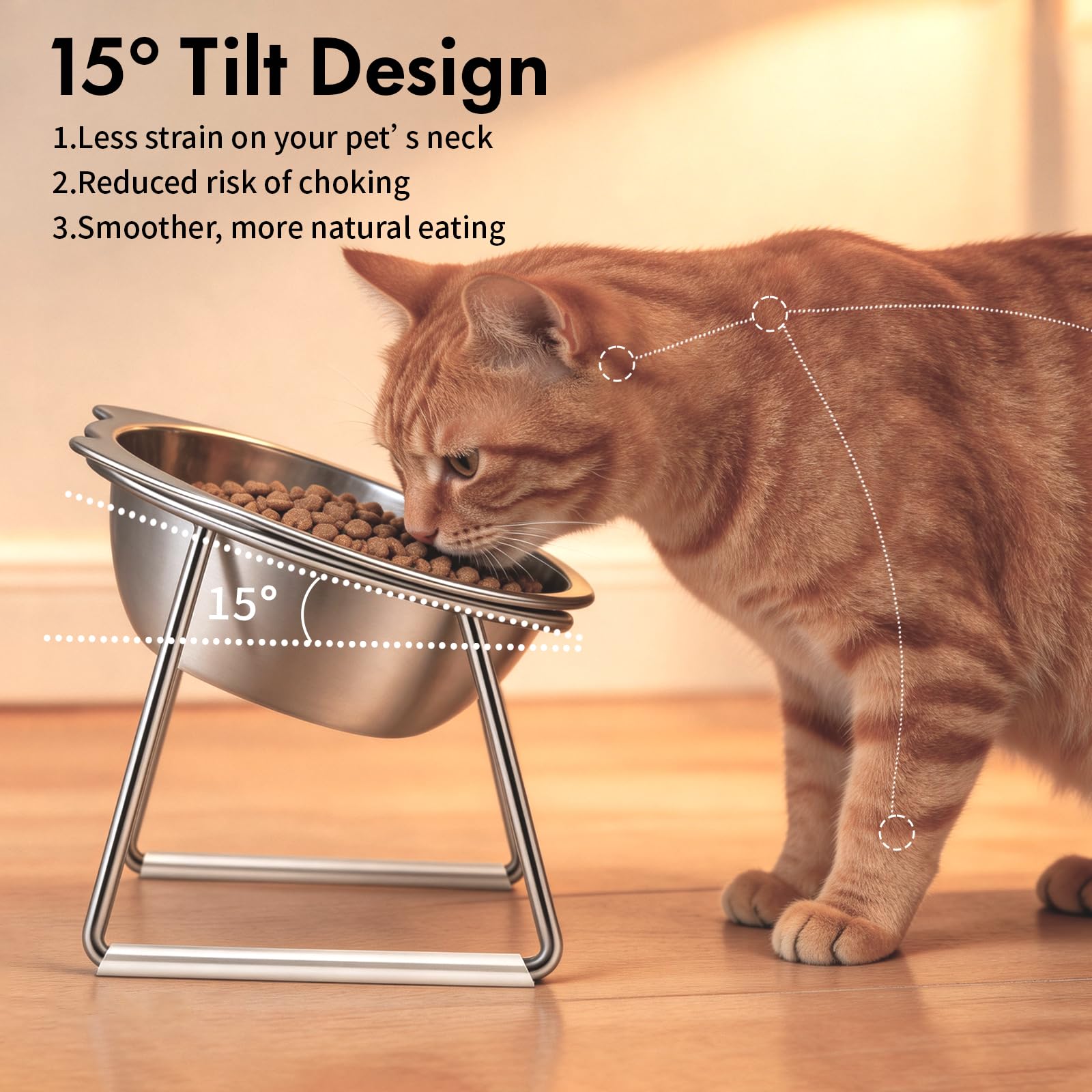 Qeoval Dishwasher-safe cat bowl; easy cleaning after meals.