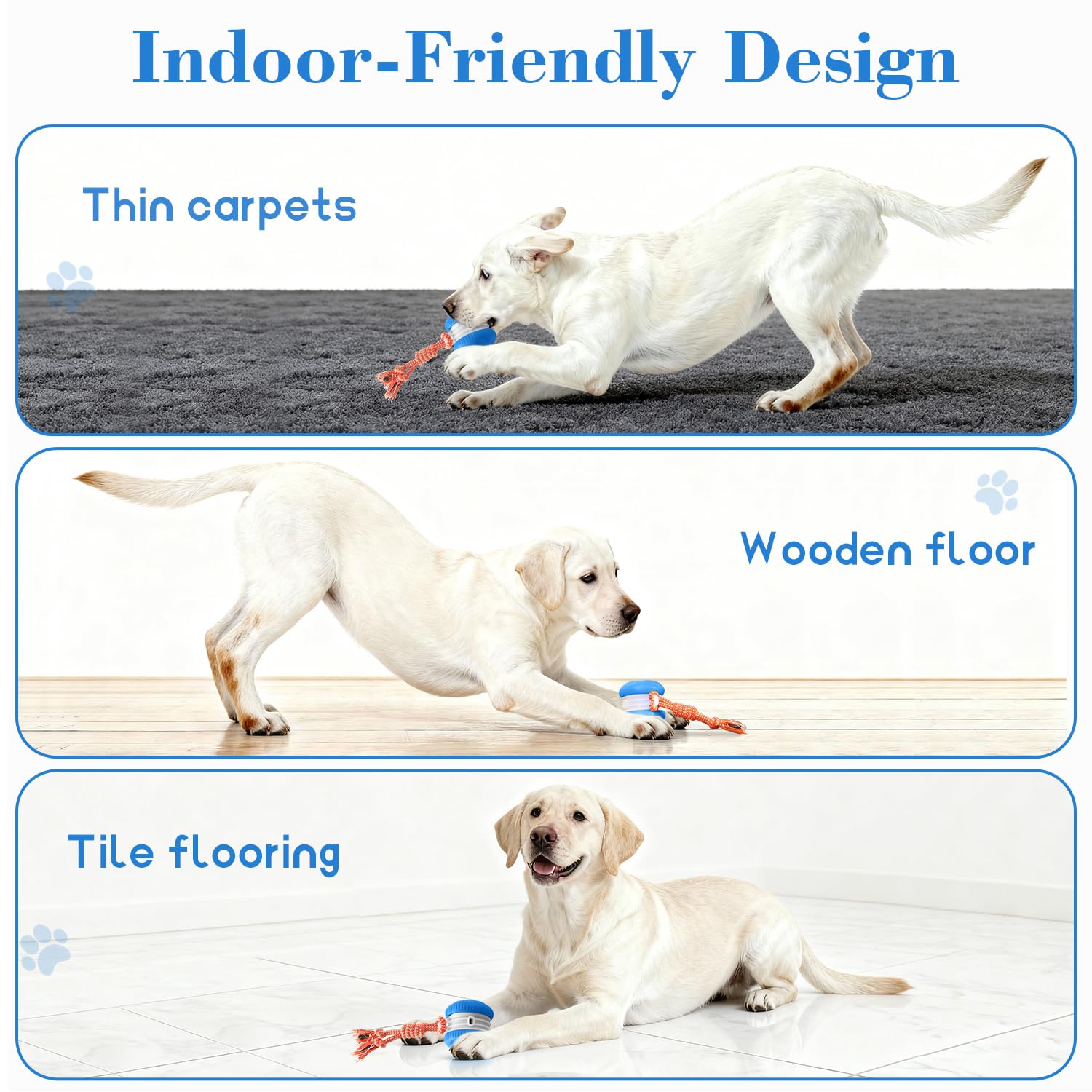 QGI Interactive Dog Ball is ideal for indoor play on multiple floor types.